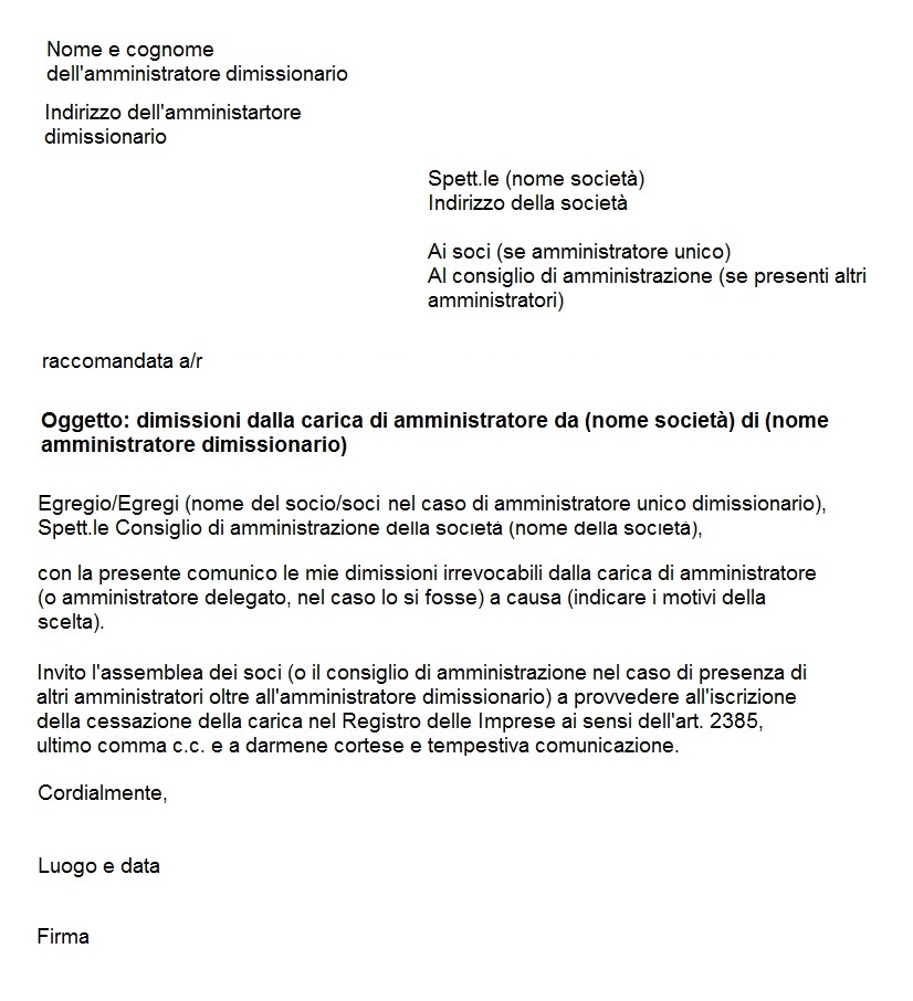 Lettera licenziamento da parte del dipendente